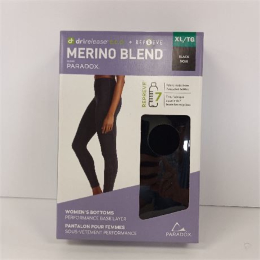 Women's Merino Blend Black Bottoms Performance Base Layer Size XL